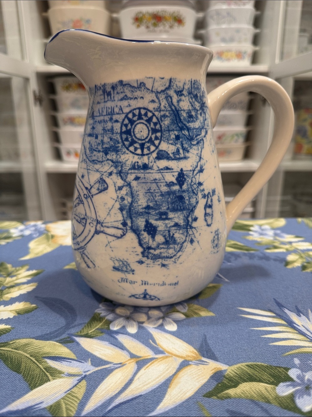 Blue and White Nautical Pitcher